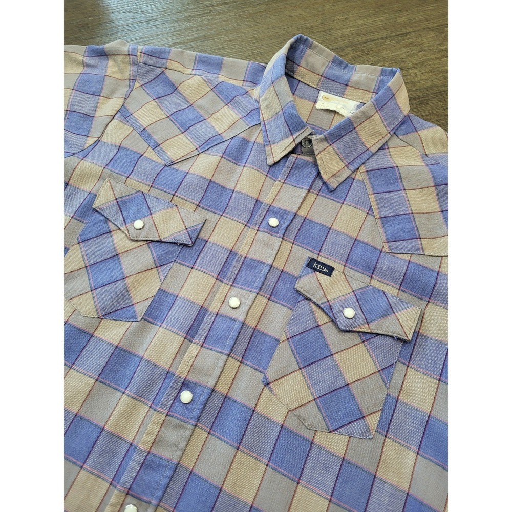 Key 60s Adult 2XL Blue Snap Button Up Chambray Western Short Sleeve